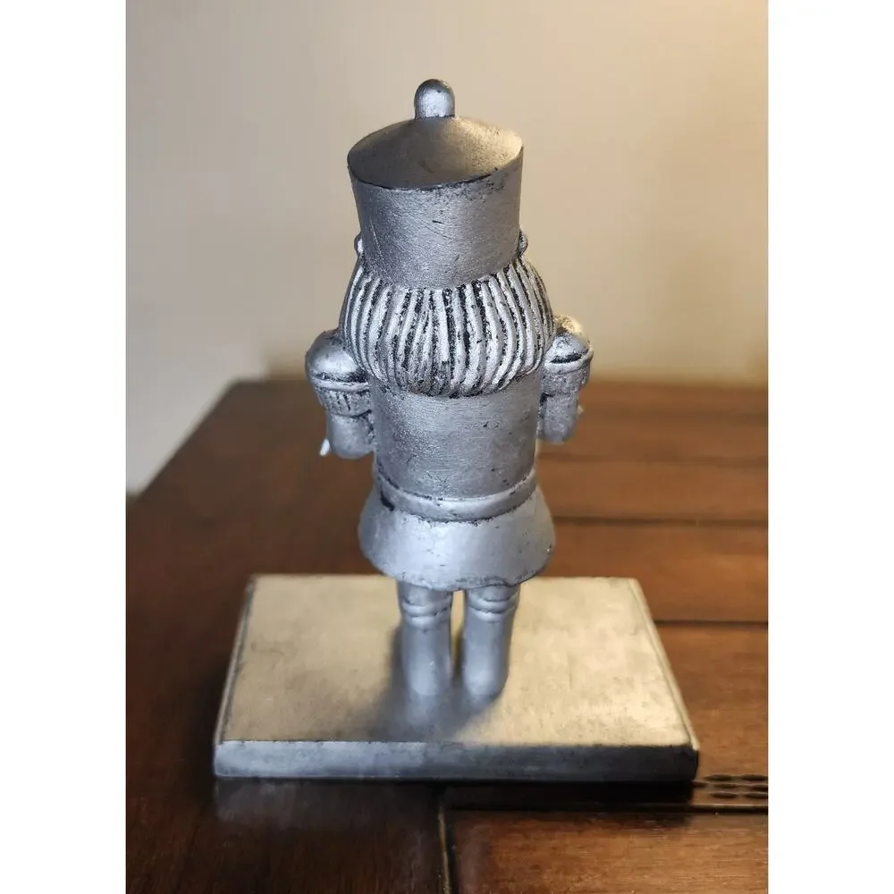 Vintage Nutcracker Soldier Silver Christmas Stocking Holder Cast Iron Base